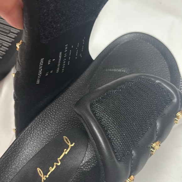Black Slide Sandals with Gold Accents - Picture 7 of 7